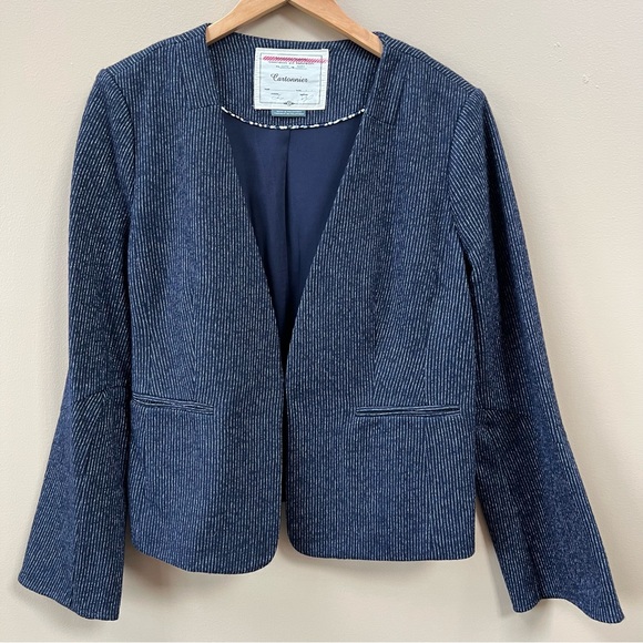 Anthropologie Jackets & Blazers - Anthropologie Navy Blue Cartonnier Collarless Pin Stripe Blazer Jacket Size 12